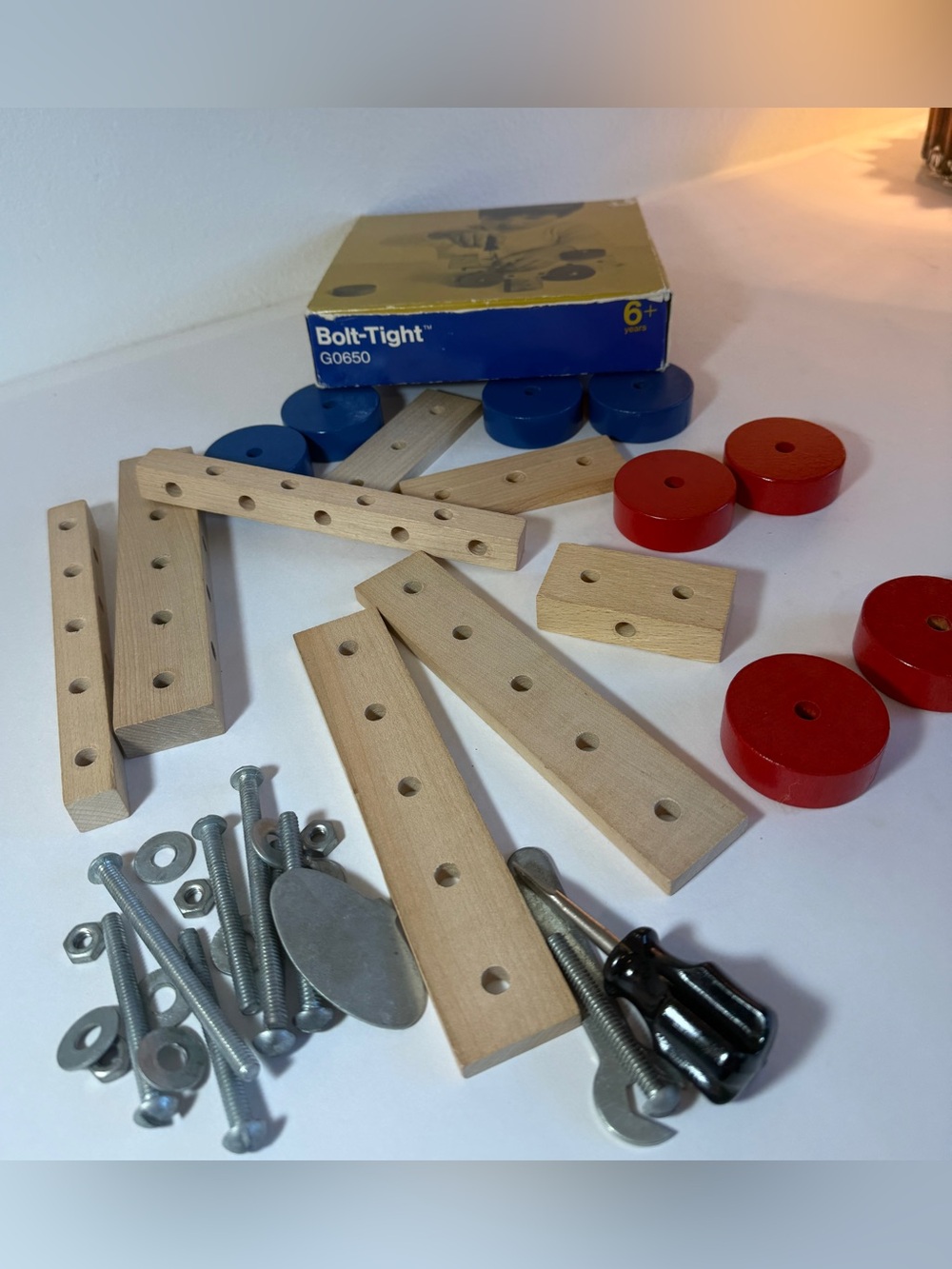Vintage Wooden Construction Toy Set Creative Playthings USA Bolt Tight Age 6+